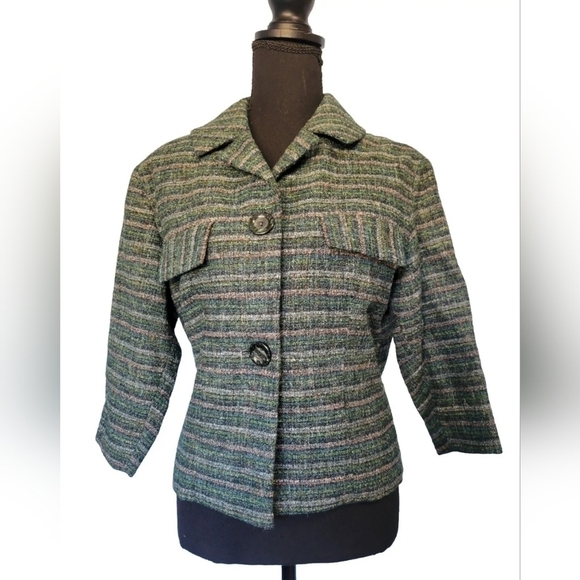 Vntg Mitsukoshi Striped Blazer in Green Size Small? - Picture 1 of 14